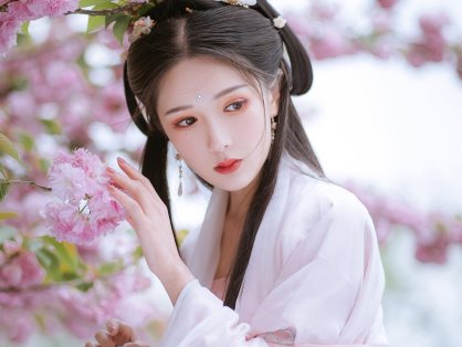 花海神 落樱风飞汉服摄影 唯美清新美少女图 唯美气质妹子古风汉服文化美女照